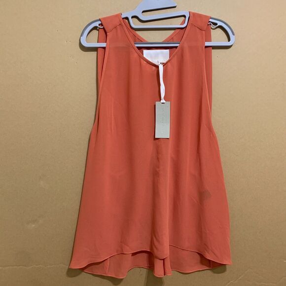 MORGAN CARPER Anthropologie NOMAD Sheer Sleeveless Salmon Silky Cape Blouse MED - Picture 1 of 11